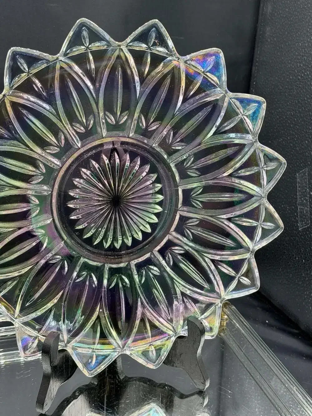 Vintage 1960s Federal Glass Petal Sunflower Pattern Iridescent Carnival Glass Se